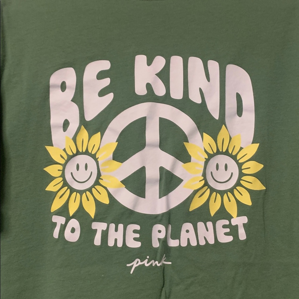 PINK Victoria's Secret Olive Green 'Be Kind to the Planet' Graphic Tee